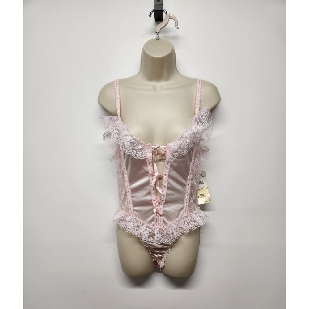 NWT Vintage Delicates Women's Silky Lace Teddy Lingerie, Size Sm In Blush Pink